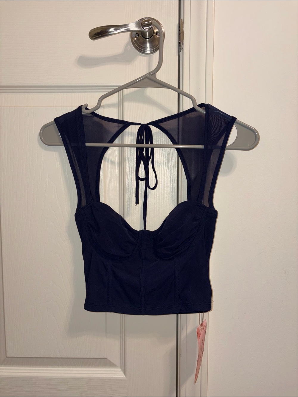 SHEIN Navy Tie-Back Mesh Bustier Crop Top